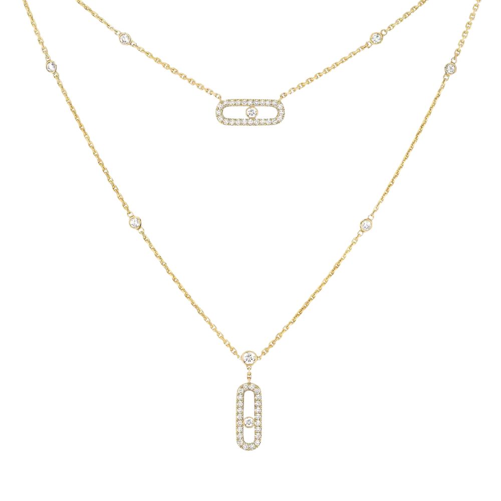 Messika 18k Yellow Gold Move Uno 2 Rows Pave Diamond Necklace